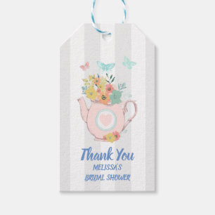 Etiqueta Para Presente Bule rosa com flores e borboletas