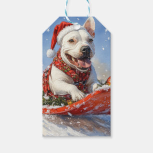 Etiqueta Para Presente Bull Terrier Dog Sledge Deixe nevar Natal