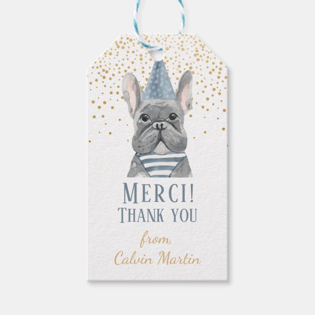 Etiqueta Para Presente Bulldog Francês com Hat do Partido (Frente)