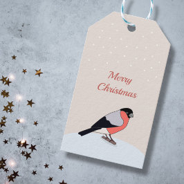 Etiqueta Para Presente Bullfinch e Snow Merry Christmas Gift Tag