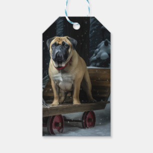Etiqueta Para Presente Bullmastiff Natal Trenó Nevado Decoração de Natal