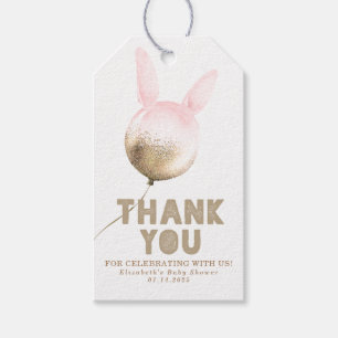 Etiqueta Para Presente Bunny Balloon Dourada e Brown Pink Obrigado