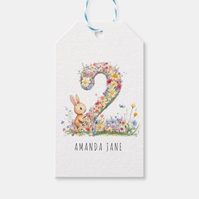 Etiqueta Para Presente Bunny Floral 2nd Birthday (Frente)