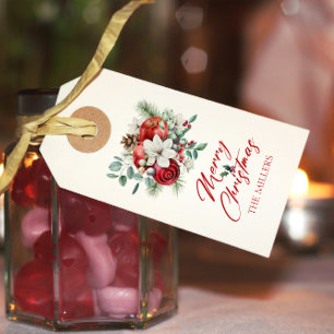 Etiqueta Para Presente Buquê alegre de flores víboras e maçãs do Natal
