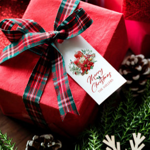 Etiqueta Para Presente Buquê alegre de flores víboras e velas de Natal