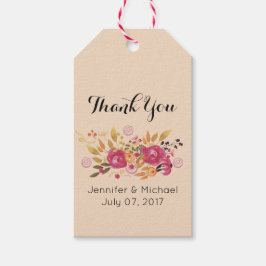 Etiqueta Para Presente Buquê cor-de-rosa e flor laranja no pêssego Obriga