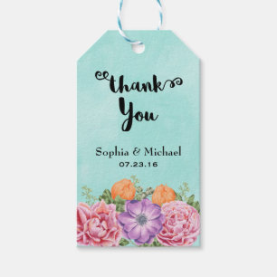 Etiqueta Para Presente Buquê das Flores de Watercolor Casamento Obrigado