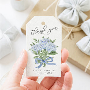 Etiqueta Para Presente Buquê de Hortênsia Azul Fita Azul Casamento