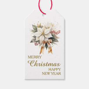 Etiqueta Para Presente Buquê de Poinsettia Branca de Tom Neutro Natal