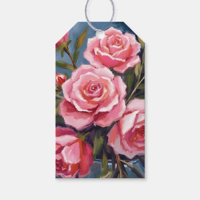 Etiqueta Para Presente Buquê de Rosa Rosa Bege Pintado (Frente)