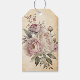 Etiqueta Para Presente Buquê Floral de Vintage Cream, Pink & Purple Boho