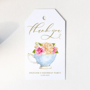 Etiqueta Para Presente Buquê Floral de Xícara de Chá Antiga Aniversário F