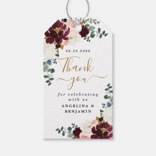 Etiqueta Para Presente Burgundy Blush Dourado Floral Obrigado Pelo Casame
