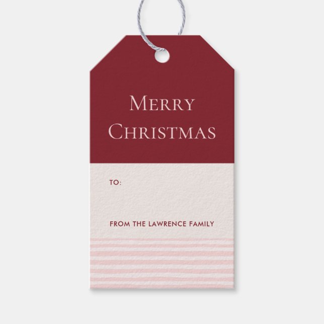 Etiqueta Para Presente Burgundy Blush Stripes Feliz Feriado de Natal (Frente)