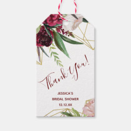 Etiqueta Para Presente Burgundy Floral Dourado Geométrico Obrigado