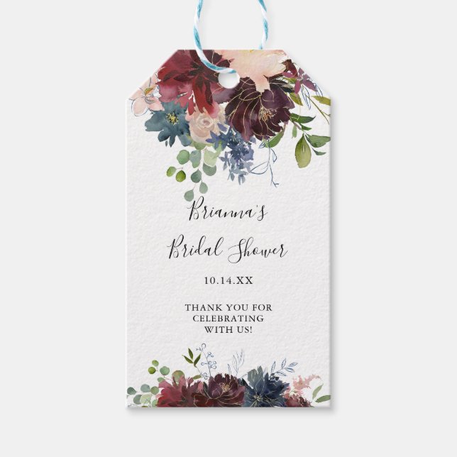 Etiqueta Para Presente Burgundy Floral Greenery Chá de panela (Frente)