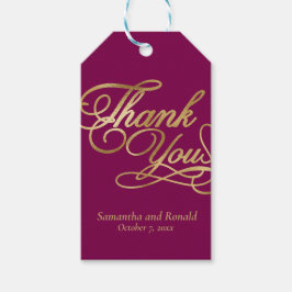 Etiqueta Para Presente Burgundy & Gold Foil Thank You Calligraphy Wedding
