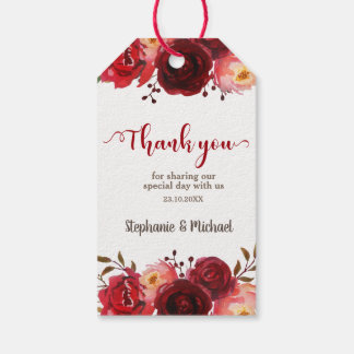 Etiqueta Para Presente Burgundy Marsala Rosas vermelhas Casamento Floral