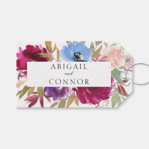 Etiqueta Para Presente Burgundy Rubor Azul Poento Floral Elegante