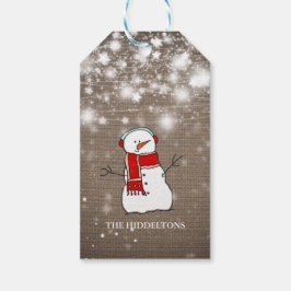 Etiqueta Para Presente Burlap Stars natalino Feriado de Snowman Cute Fest