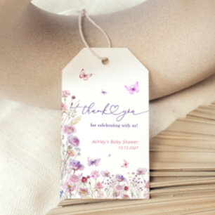 Etiqueta Para Presente Butterfly Meadow Wildflower Chá de fraldas Obrigad
