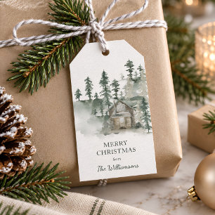 Etiqueta Para Presente Cabana Rústica Floresta Verde Natal Personalizado