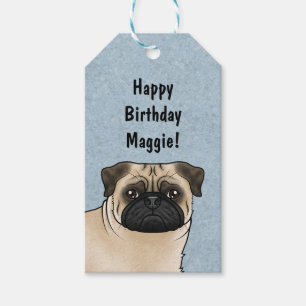 Etiqueta Para Presente Cabeça de Cachorro Pug Cor de Fawn Close-up Feliz