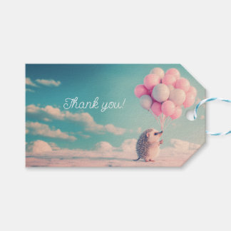 Etiqueta Para Presente Cabeça de ouriço bonita com balões de aniversário,