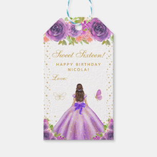 Etiqueta Para Presente Cabelo Moreno Floral Roxo Princesa Doce Dezesseis