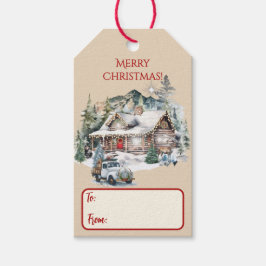 Etiqueta Para Presente Cabine de Log na Etiqueta de Presente de Natal das