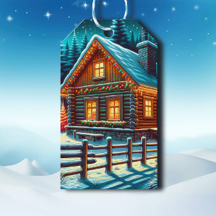 Etiqueta Para Presente Cabine de Log na Véspera de Natal de e para
