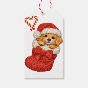 Etiqueta Para Presente Cachorrinho Fofo em Meia de Natal 