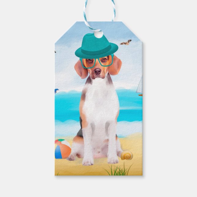 Etiqueta Para Presente Cachorro Beagle na Praia (Frente)