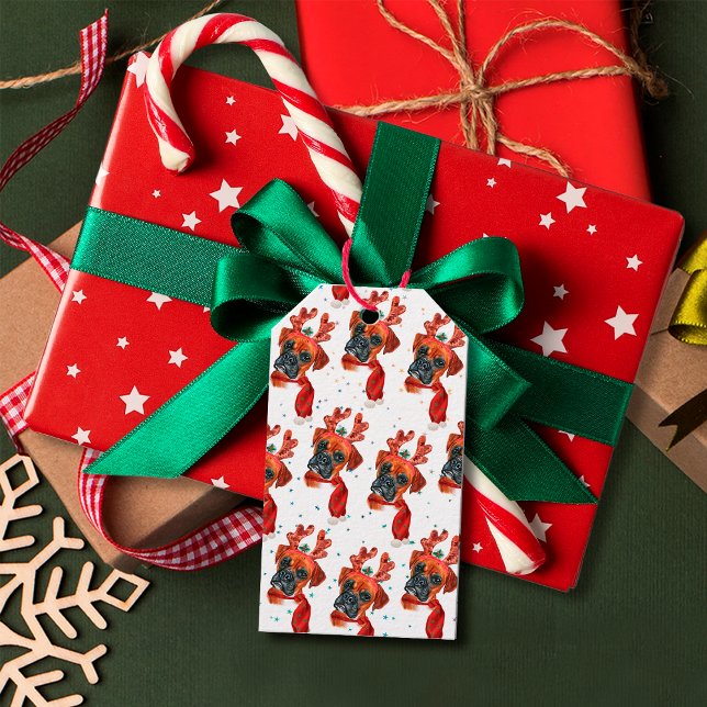 Etiqueta Para Presente Cachorro Bonito com Renas de Natal (Criador carregado)
