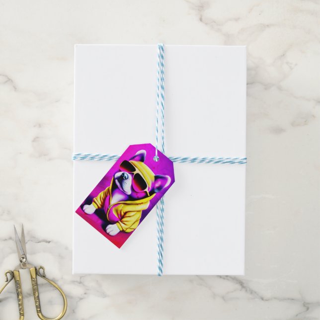 Etiqueta Para Presente Cachorro com óculos de sol (Com cordão)