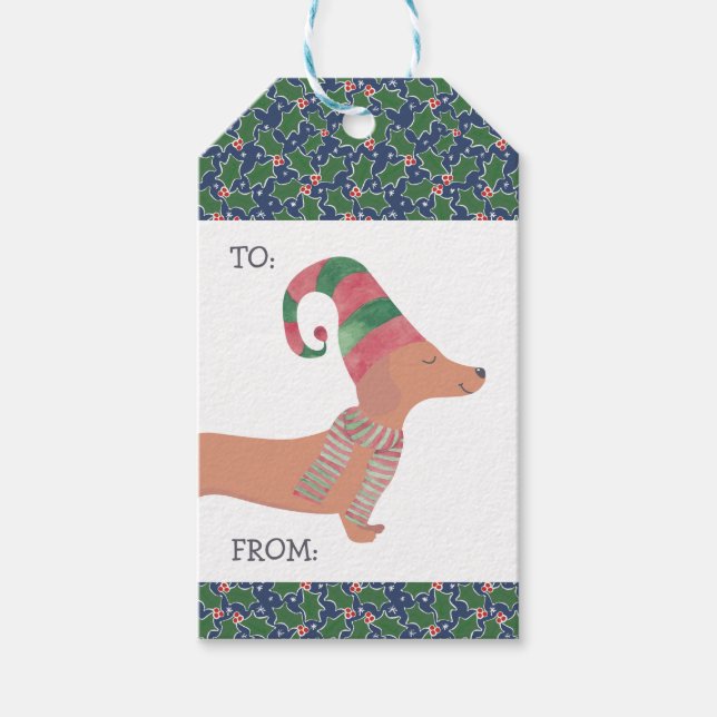 Etiqueta Para Presente Cachorro Dachshund Feliz Natal (Frente)