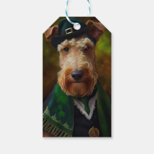 Etiqueta Para Presente Cachorro de Airedale na Rua. Dia de Patrick