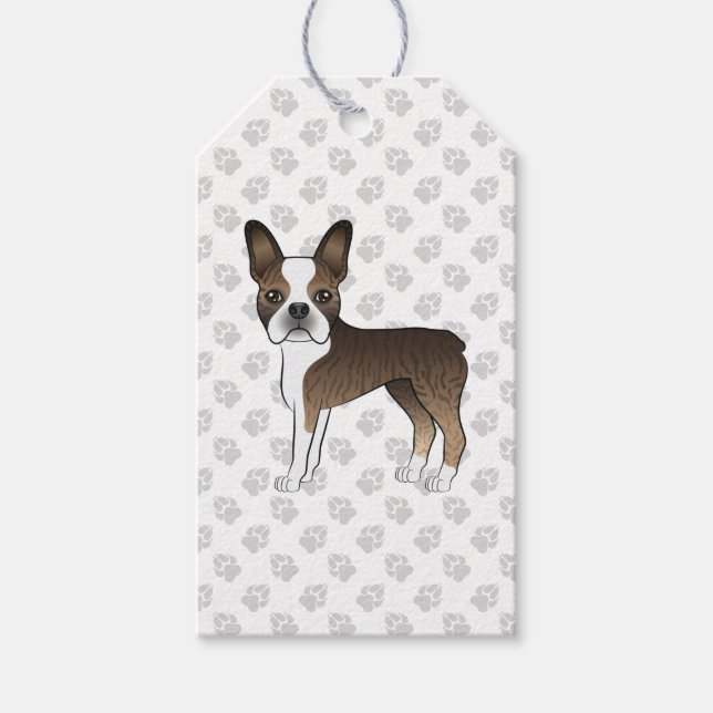 Etiqueta Para Presente Cachorro de desenho animado fofo do Boston Terrier (Frente)