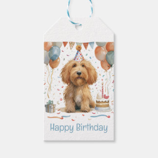 Etiqueta Para Presente Cachorro de Goldendoodle de Aniversário