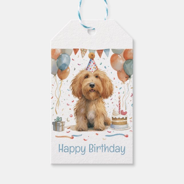 Etiqueta Para Presente Cachorro de Goldendoodle de Aniversário (Frente)