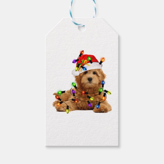 Etiqueta Para Presente Cachorro de Papais noeis de Goldendoodle (Frente)