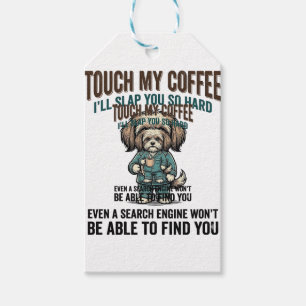Etiqueta Para Presente Cachorro Engraçado Café Aviso Design de Gravura Vi