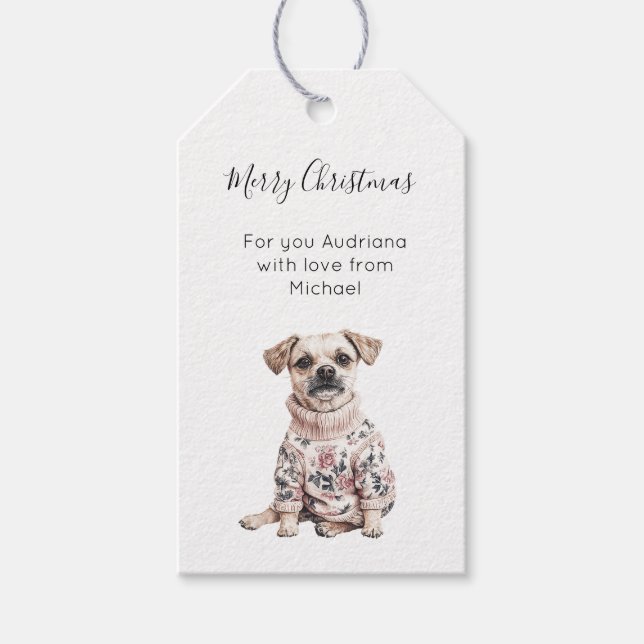 Etiqueta Para Presente Cachorro Floral Rosa Natal  (Frente)