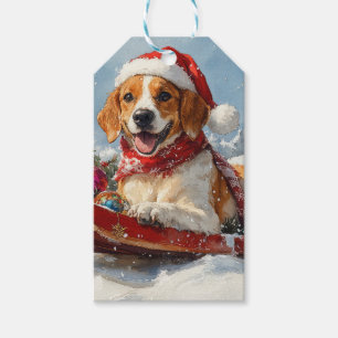 Etiqueta Para Presente Cachorro Foxhound Inglês Americano no Trenó de Nat