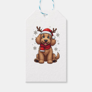 Etiqueta Para Presente Cachorro Goldendoodle de Natal Rena de Férias Dood