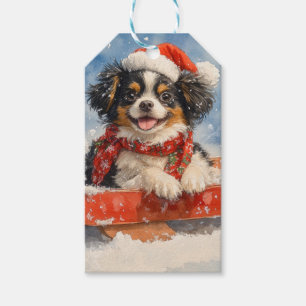 Etiqueta Para Presente Cachorro Japonês com Sledge Deixe-o nevar no Natal