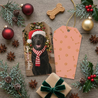 Etiqueta Para Presente Cachorro Labrador Preto Fofo Feliz Natal com Chapé