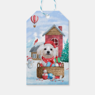 Etiqueta Para Presente Cachorro Maltês Na Casa De Cachorro De Natal Da Ne