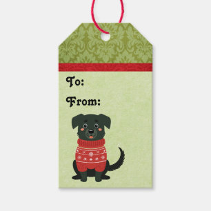 Etiqueta Para Presente Cachorro Negro de Natal
