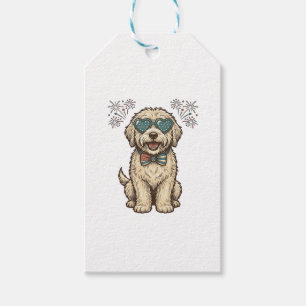 Etiqueta Para Presente Cachorro Patriótico Fogos de Artifício Camisa Vint